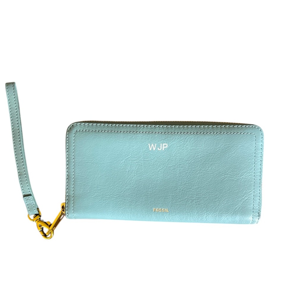 Fossil light blue wallet wristlet with initials